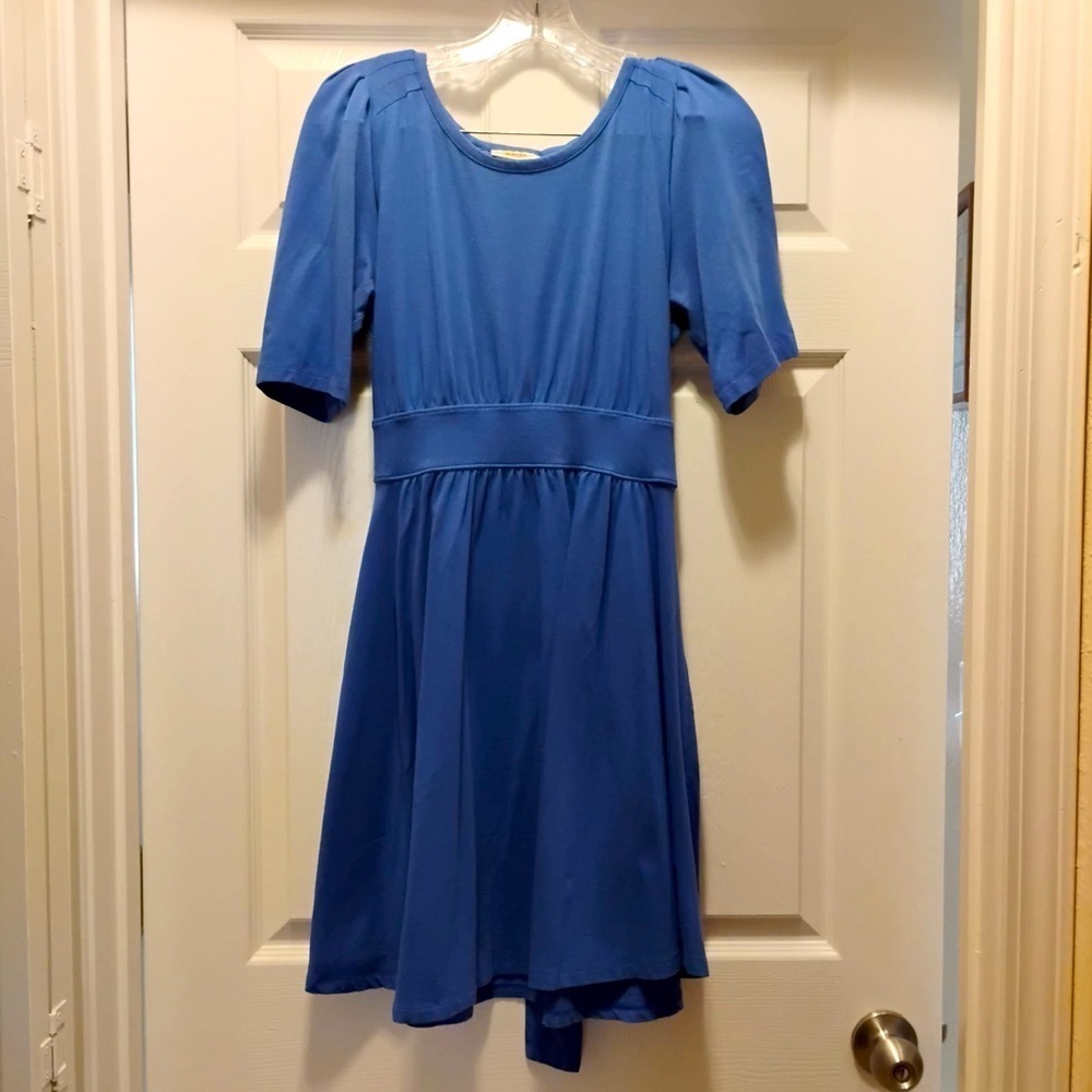 Maeve by Anthropology Blue Short Sleeve A-Line Peasant Dress Petites Size MP